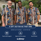Friends in matching Men's Copper Colossus Custom Face Polo Shirt — a group gift photo