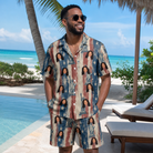 Real-life photo of someone wearing Men's Copper Colossus Custom Face Shirt & Shorts Set — custom faces printed all-over