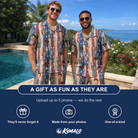 Friends in matching Men's Copper Colossus Custom Face Shirt & Shorts Set — a group gift photo