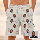 Man wearing Men's Talon Toast Custom Face Beach Shorts — custom faces printed all-over