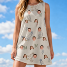 Model wearing Women's Talon Toast Custom Face Tank Dress printed with kids' faces