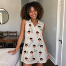 Real-life photo of someone wearing Women's Talon Toast Custom Face V-Neck Dress — custom faces printed all-over