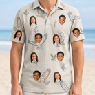 Model wearing Men's Talon Toast Custom Face Polo Shirt printed with kids' faces