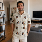 Real-life photo of someone wearing Men's Talon Toast Custom Face Polo Shirt — custom faces printed all-over