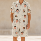 Model wearing Men's Talon Toast Custom Face Shirt & Shorts Set printed with kids' faces