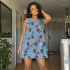 Real-life photo of someone wearing Women's Bunting Bonanza Custom Face Tank Dress — custom faces printed all-over