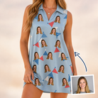 Woman wearing Women's Bunting Bonanza Custom Face V-Neck Dress — custom faces printed all-over