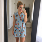 Real-life photo of someone wearing Women's Bunting Bonanza Custom Face V-Neck Dress — custom faces printed all-over