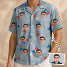 Man wearing Men's Bunting Bonanza Custom Face Hawaiian Shirt — custom faces printed all-over