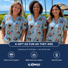 Friends in matching Women's Bunting Bonanza Custom Face Hawaiian Shirt — a group gift photo