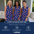 Friends in matching Women's July Quarters Custom Face V-Neck Dress — a group gift photo