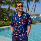 Real-life photo of someone wearing Men's July Quarters Custom Face Hawaiian Shirt — custom faces printed all-over