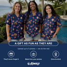 Friends in matching Women's July Quarters Custom Face Hawaiian Shirt — a group gift photo
