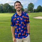 Real-life photo of someone wearing Men's July Quarters Custom Face Polo Shirt — custom faces printed all-over