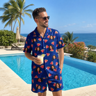 Real-life photo of someone wearing Men's July Quarters Custom Face Shirt & Shorts Set — custom faces printed all-over
