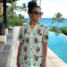 Real-life photo of someone wearing Women's Old Glory Custom Face Hawaiian Shirt — custom faces printed all-over