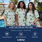 Friends in matching Women's Old Glory Custom Face Hawaiian Shirt — a group gift photo