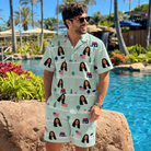 Real-life photo of someone wearing Men's Old Glory Custom Face Shirt & Shorts Set — custom faces printed all-over