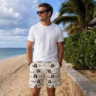 Real-life photo of someone wearing Men's Americana Arc Custom Face Beach Shorts — custom faces printed all-over