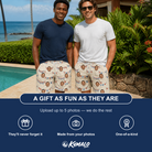 Friends in matching Men's Americana Arc Custom Face Beach Shorts — a group gift photo
