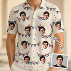 Man wearing Men's Americana Arc Custom Face Polo Shirt — custom faces printed all-over