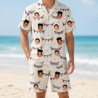Model wearing Men's Americana Arc Custom Face Shirt & Shorts Set printed with kids' faces