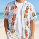 Man wearing Men's Grill Rights Custom Face Hawaiian Shirt open over a white tee