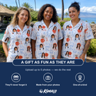 Friends in matching Women's Grill Rights Custom Face Hawaiian Shirt — a group gift photo