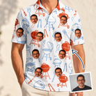 Man wearing Men's Grill Rights Custom Face Polo Shirt — custom faces printed all-over