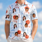 Model wearing Men's Grill Rights Custom Face Polo Shirt printed with kids' faces