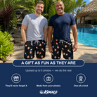 Friends in matching Men's Popsicle Pride Custom Face Beach Shorts — a group gift photo