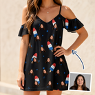 Woman wearing Women's Popsicle Pride Custom Face Off-Shoulder Dress — custom faces printed all-over