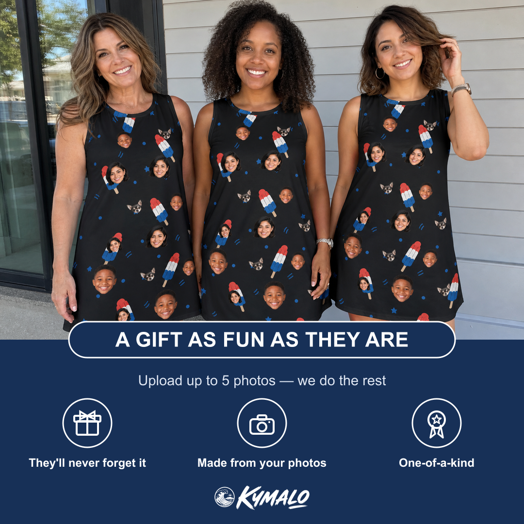 Friends in matching Women's Popsicle Pride Custom Face Tank Dress — a group gift photo