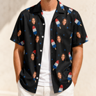 Man wearing Men's Popsicle Pride Custom Face Hawaiian Shirt open over a white tee