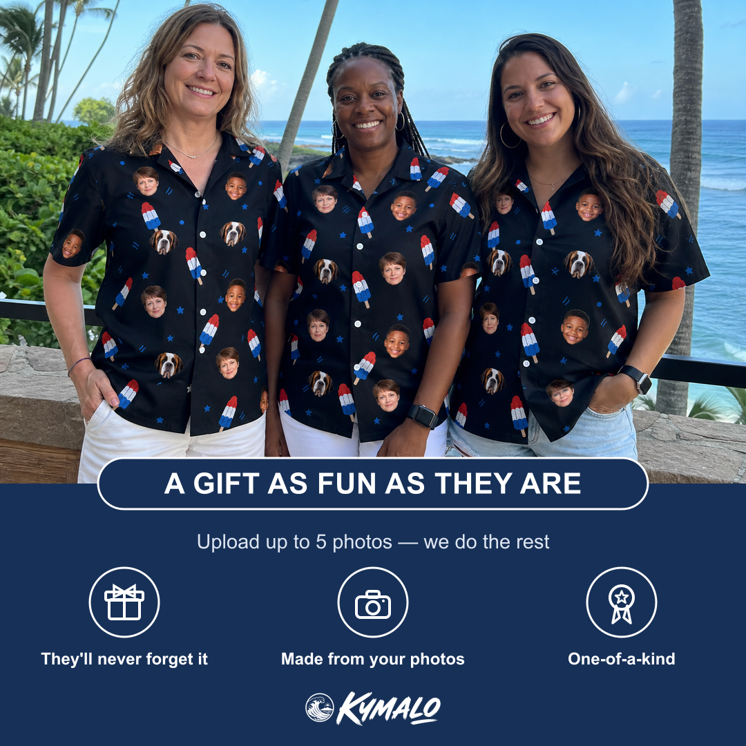 Friends in matching Women's Popsicle Pride Custom Face Hawaiian Shirt — a group gift photo