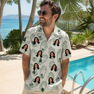 Real-life photo of someone wearing Men's Glove Affair Custom Face Hawaiian Shirt — custom faces printed all-over