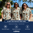 Friends in matching Women's Glove Affair Custom Face Hawaiian Shirt — a group gift photo