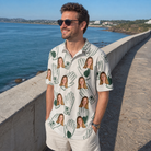 Real-life photo of someone wearing Men's Glove Affair Custom Face Polo Shirt — custom faces printed all-over