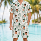 Model wearing Men's Glove Affair Custom Face Shirt & Shorts Set printed with kids' faces