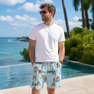 Real-life photo of someone wearing Men's Driver Drifters Custom Face Beach Shorts — custom faces printed all-over