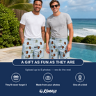 Friends in matching Men's Driver Drifters Custom Face Beach Shorts — a group gift photo
