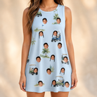 Model wearing Women's Driver Drifters Custom Face Tank Dress printed with kids' faces