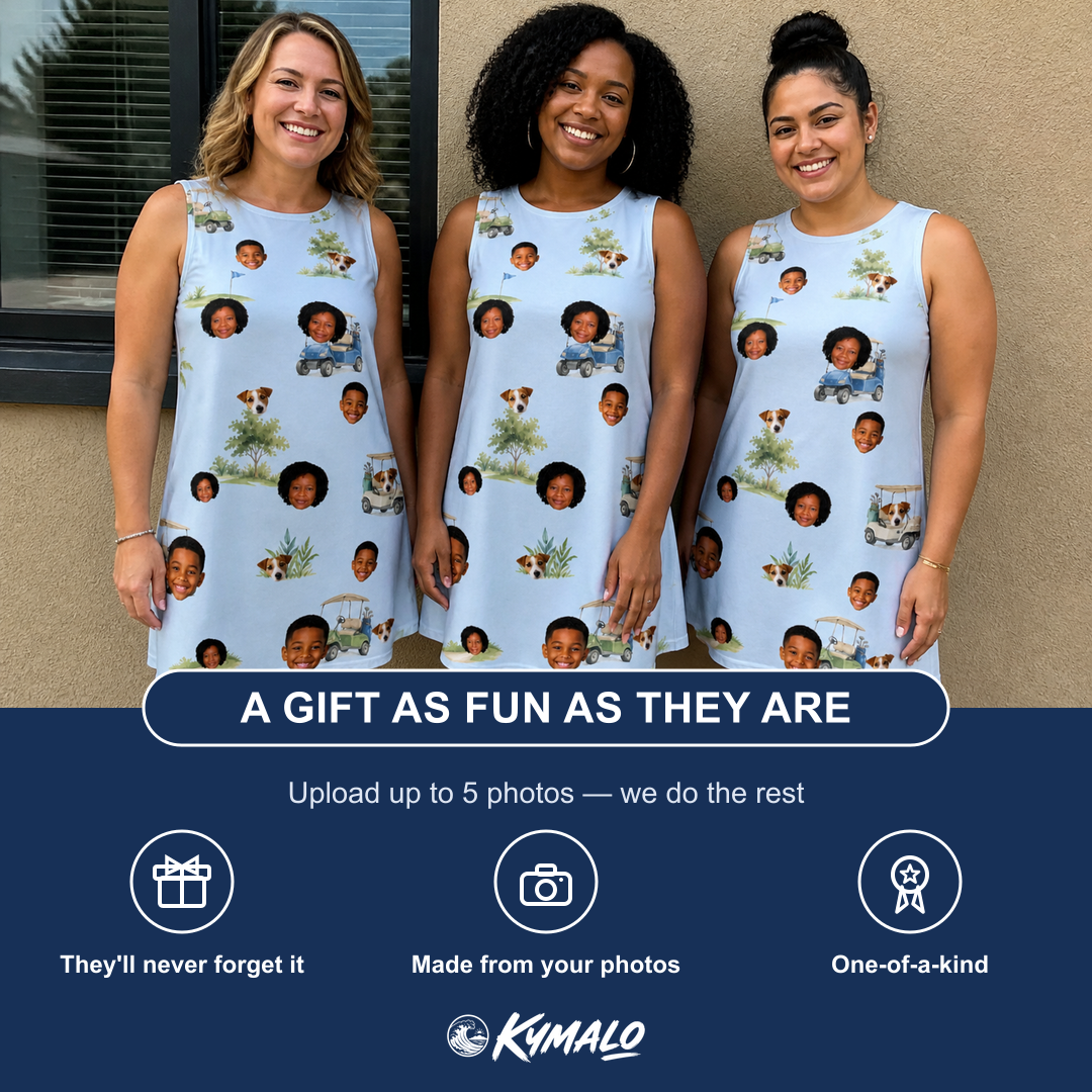Friends in matching Women's Driver Drifters Custom Face Tank Dress — a group gift photo