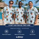 Friends in matching Men's Driver Drifters Custom Face Hawaiian Shirt — a group gift photo