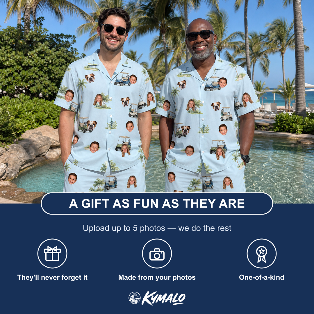 Friends in matching Men's Driver Drifters Custom Face Shirt & Shorts Set — a group gift photo