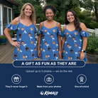 Friends in matching Women's Flagstick Fanatics Custom Face Off-Shoulder Dress — a group gift photo