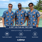 Friends in matching Men's Flagstick Fanatics Custom Face Hawaiian Shirt — a group gift photo