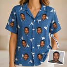 Woman wearing Women's Flagstick Fanatics Custom Face Hawaiian Shirt — custom faces printed all-over