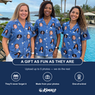 Friends in matching Women's Flagstick Fanatics Custom Face Hawaiian Shirt — a group gift photo