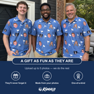 Friends in matching Men's Flagstick Fanatics Custom Face Polo Shirt — a group gift photo